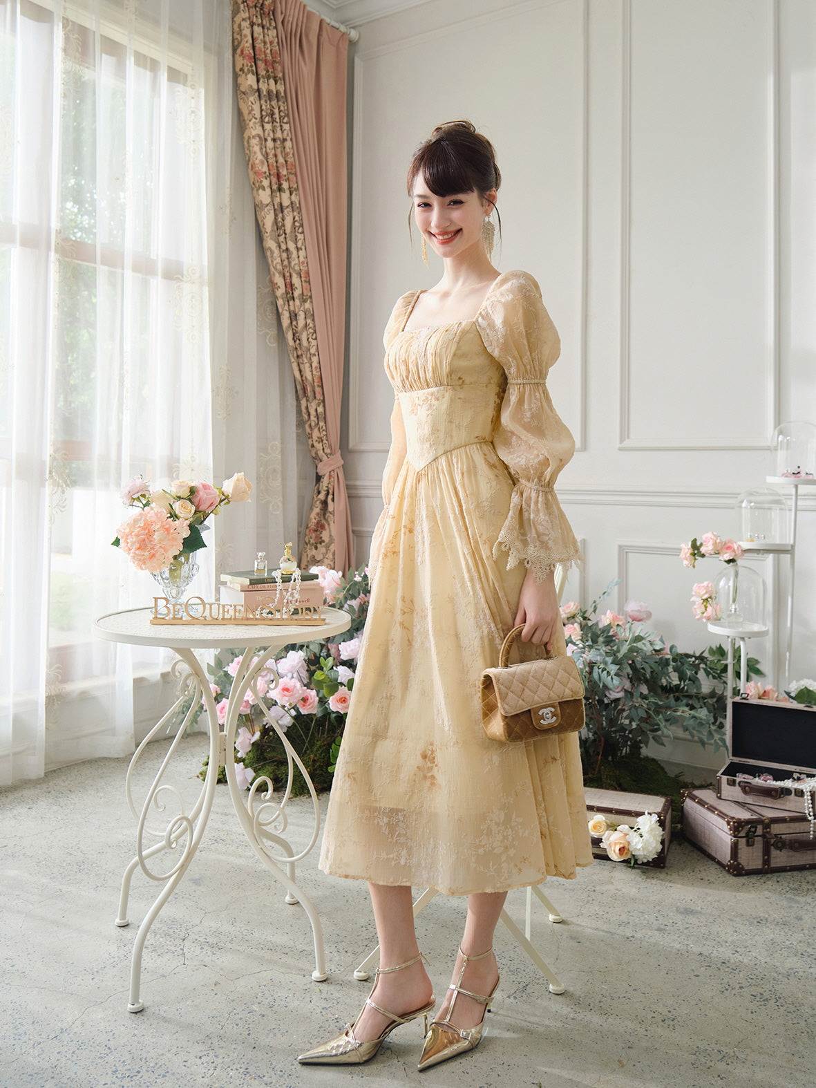 Golden Blooms Vintage-Inspired Dress