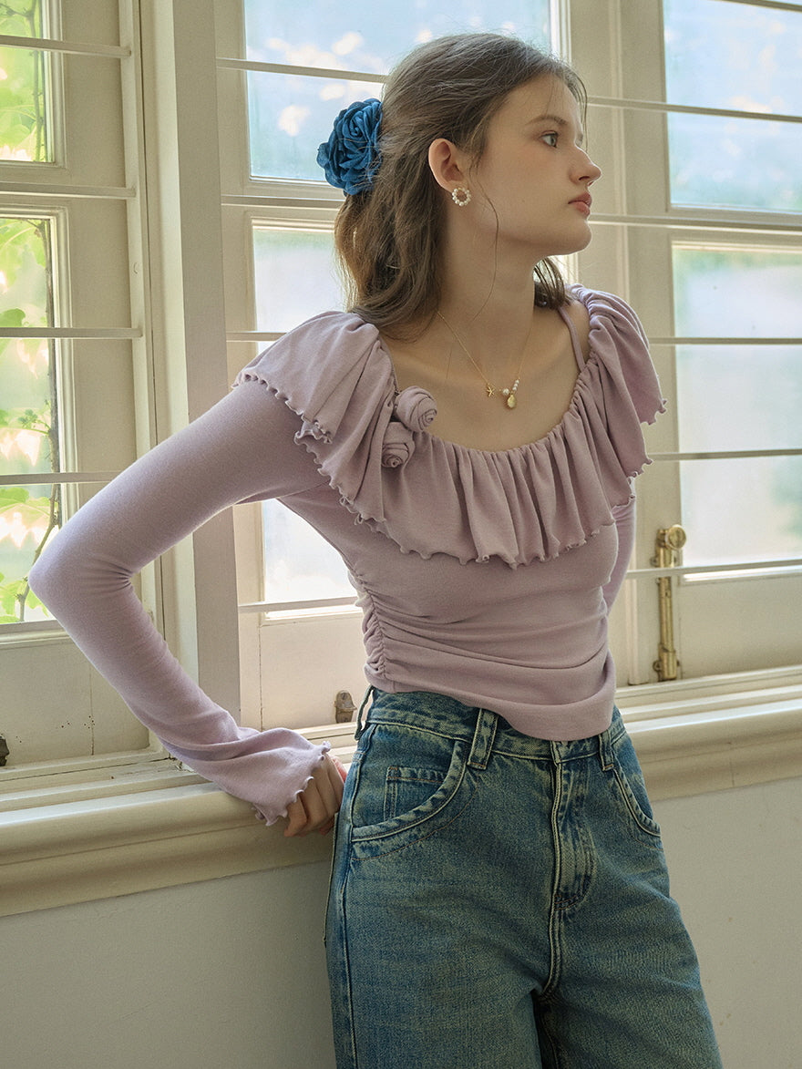 Whimsical Lilac Ruffled Knit Top