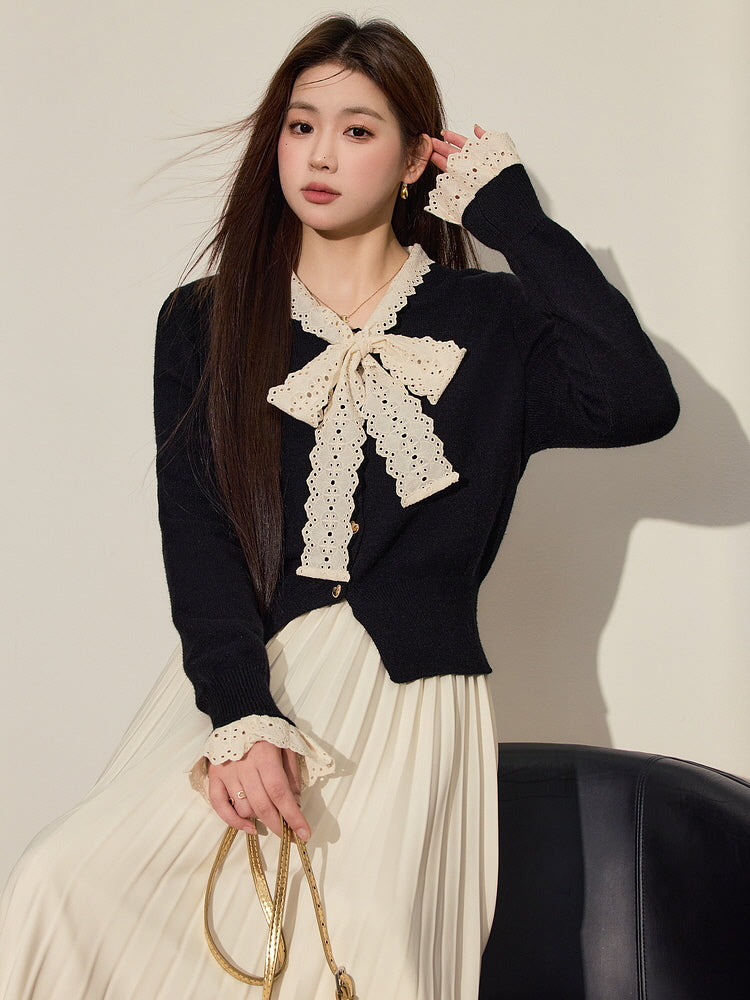 Elegant Bow-Knot Black Sweater