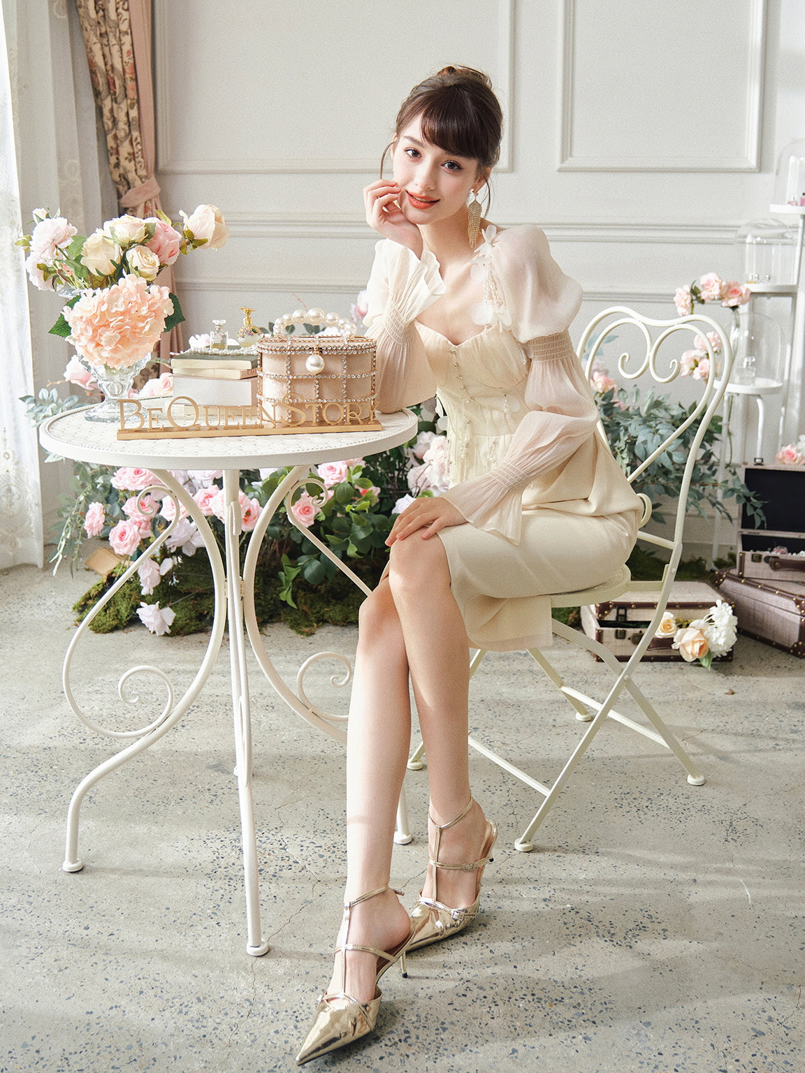 Whimsical Elegance Beaded Ivory Dress