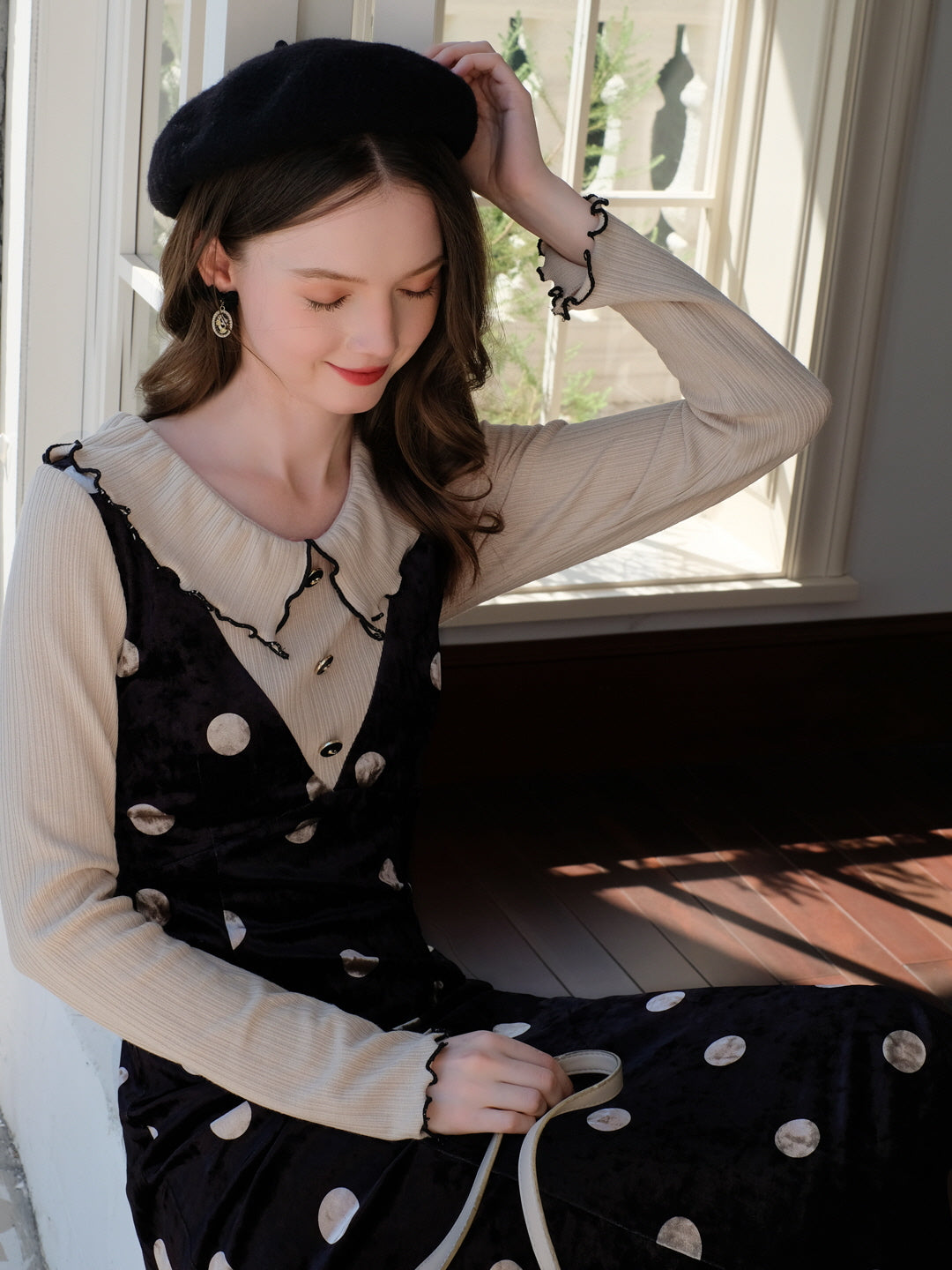 Velvet Polka Dot Layered Look Dress