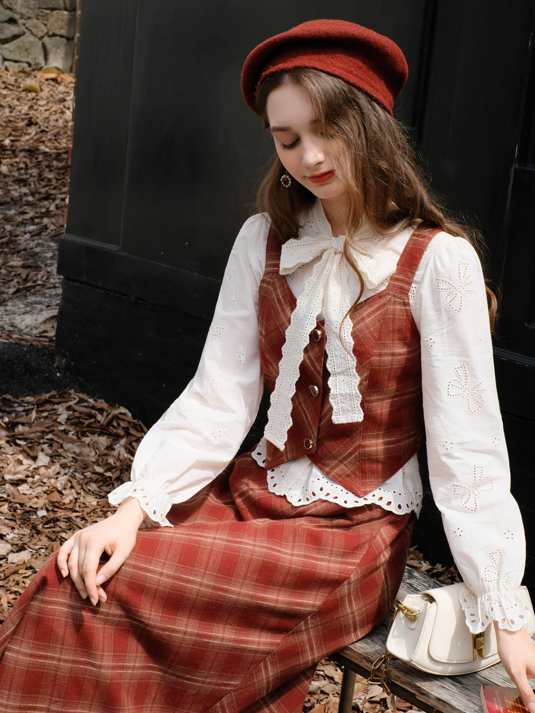 Red Vintage Plaid Cotton Skirt