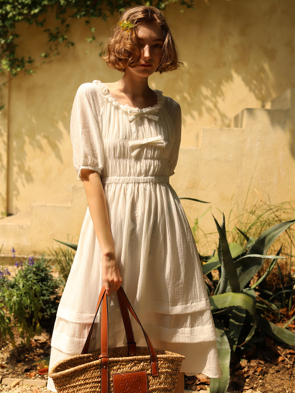 Ethereal Cottage Bow White Dress