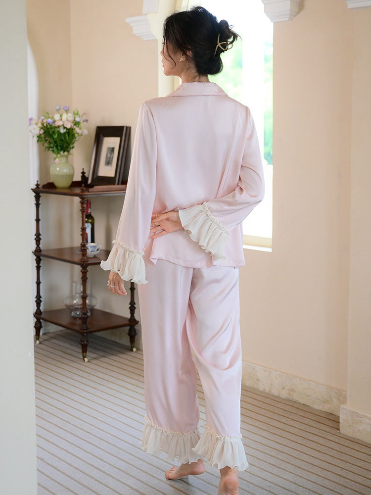 Elegant Ruffle Accent Pajama Set