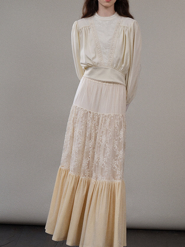 Vintage Lace Tiered Maxi Skirt