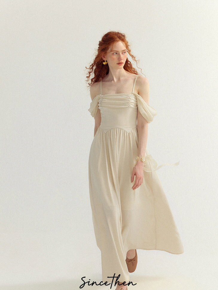 Ethereal Off-Shoulder White Princess Maxi Dress