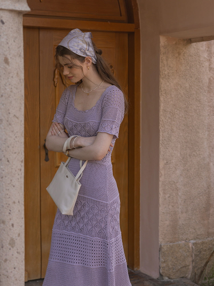 Serene Garden Crochet Lavender Dress