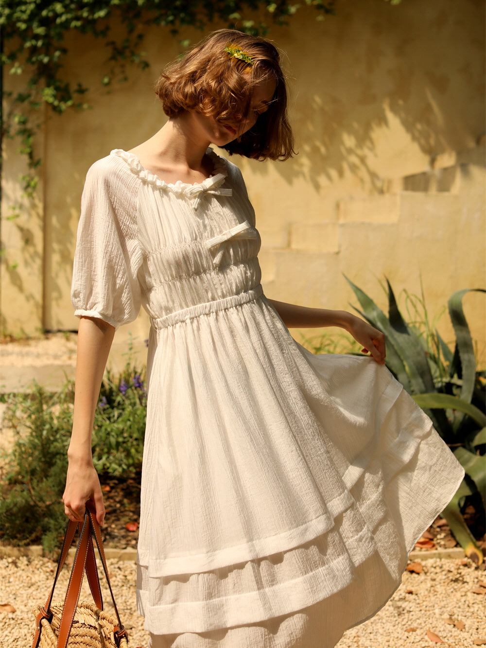 Ethereal Cottage Bow White Dress