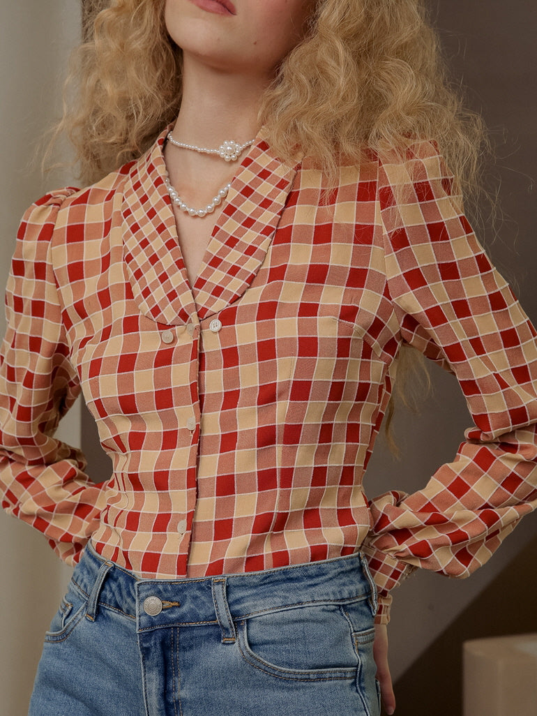 Plaid Vintage Bow Blouse