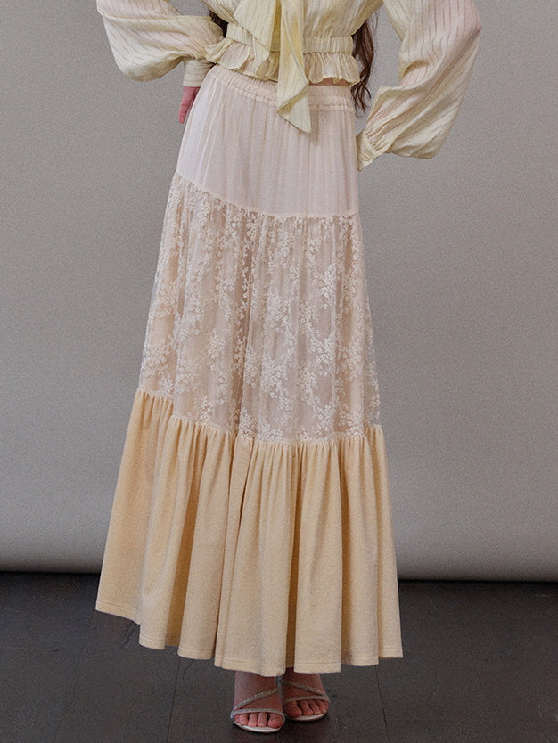 Vintage Lace Tiered Maxi Skirt