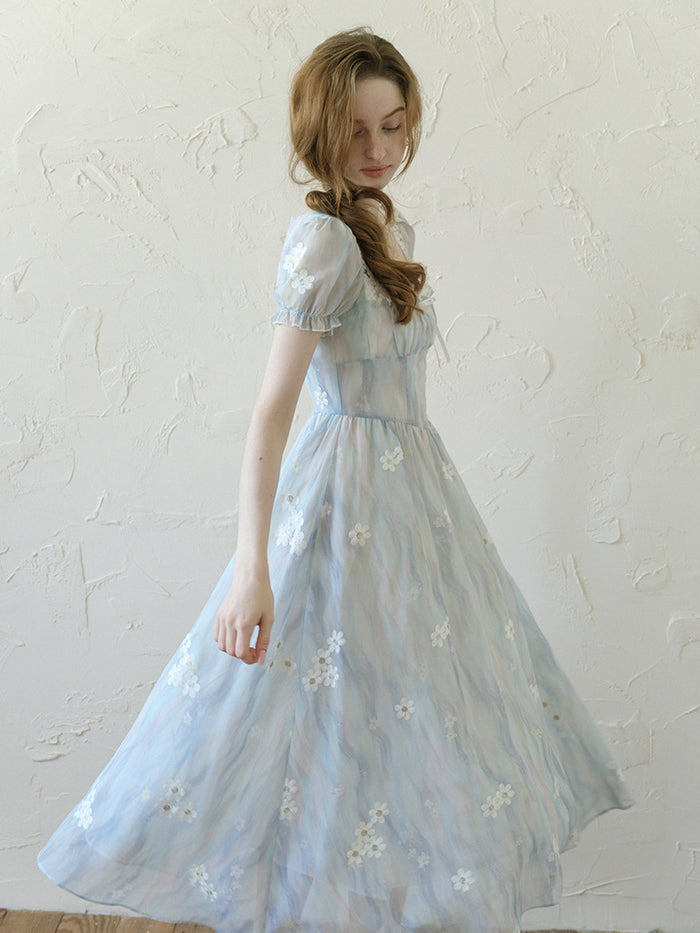 Entelier Ephemeral Flower Dress Blue