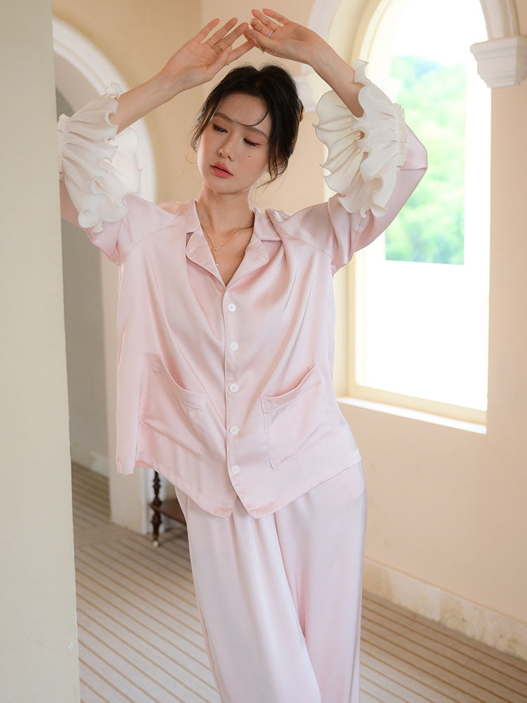 Elegant Ruffle Accent Pajama Set