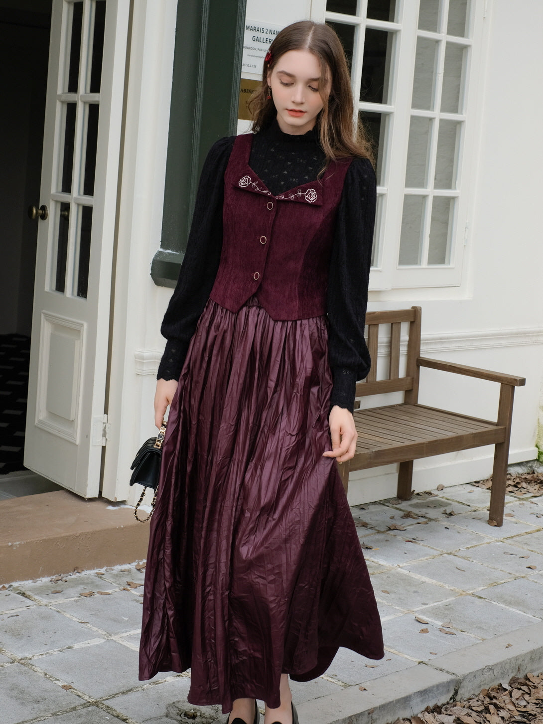 Romantic Lace Top and Embroidered Rose Vest