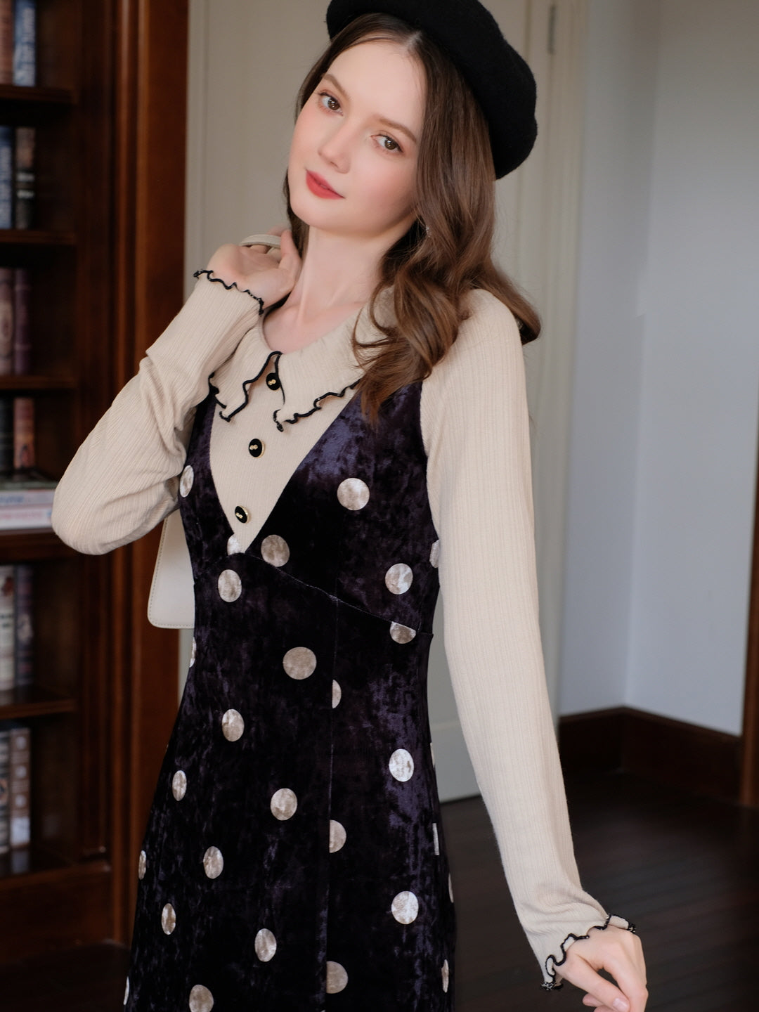 Velvet Polka Dot Layered Look Dress