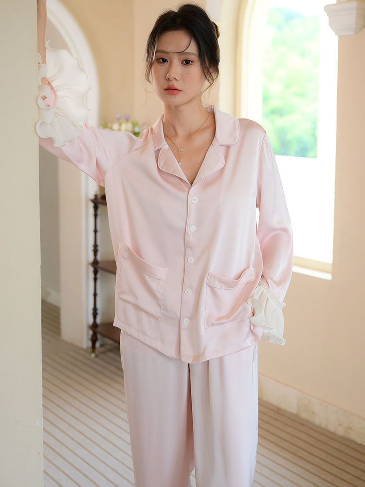 Elegant Ruffle Accent Pajama Set