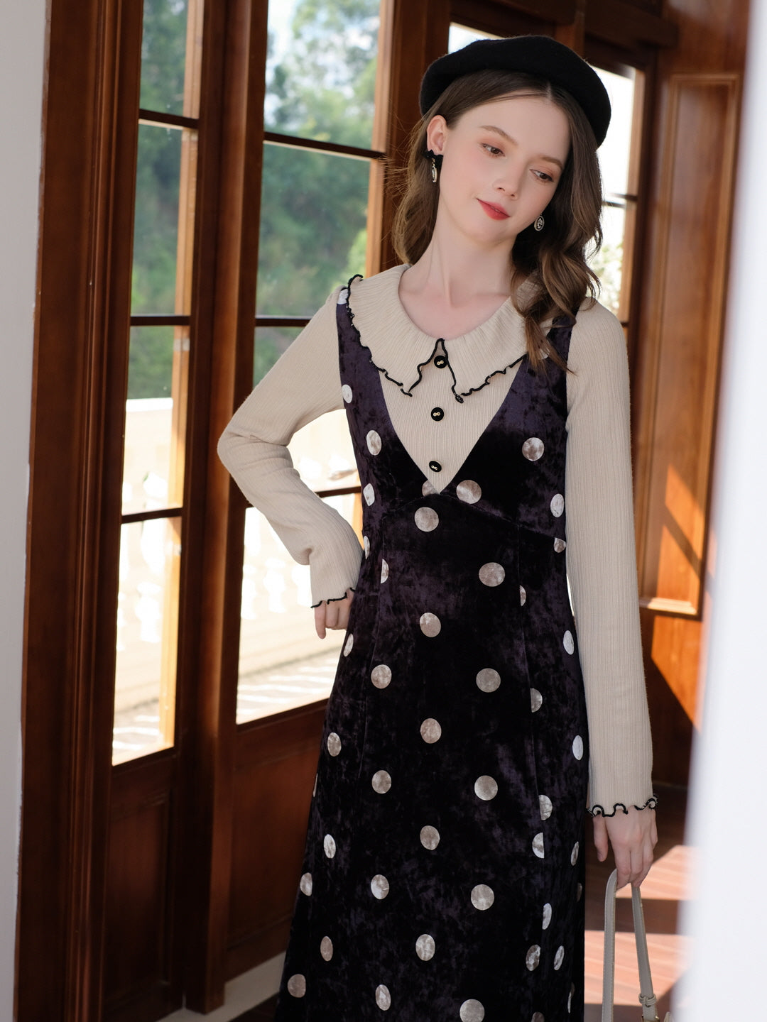 Velvet Polka Dot Layered Look Dress