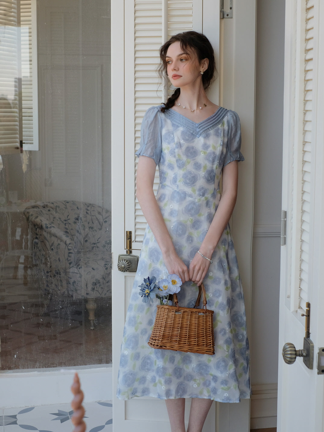 Ethereal Blue Floral Dress