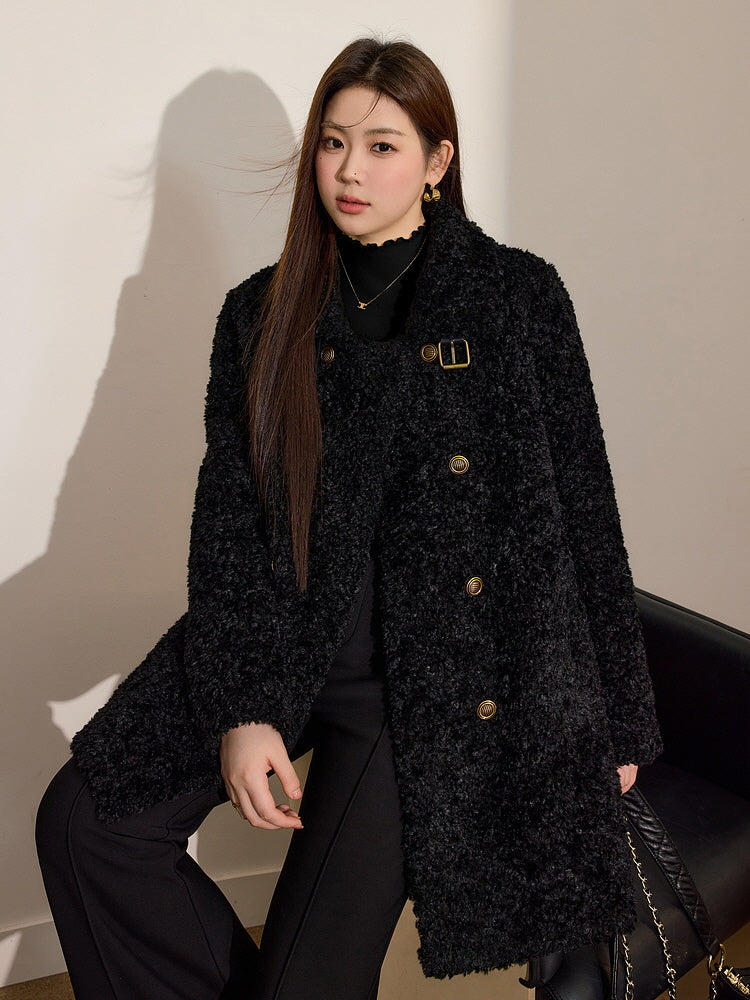 Elegant Double-Breasted Faux Fur Coat