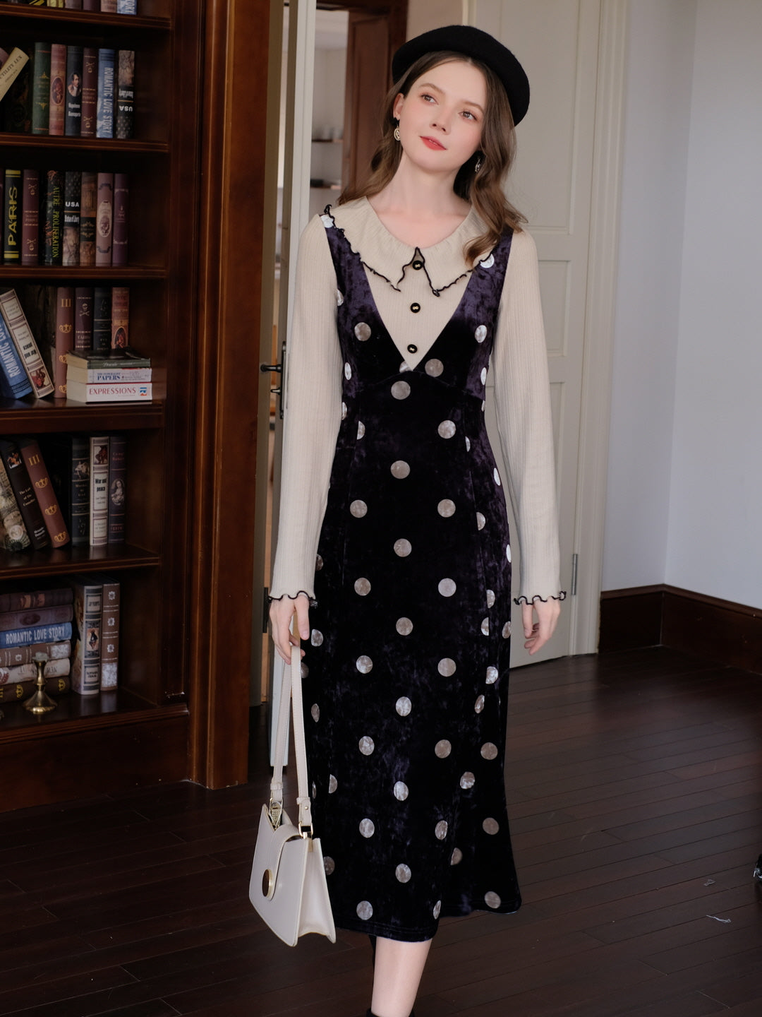 Velvet Polka Dot Layered Look Dress