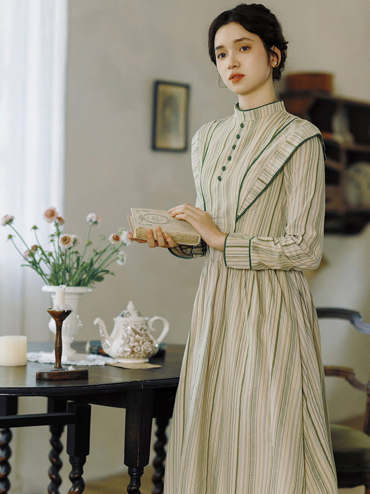 Striped Vintage Button-Down Prairie Dress