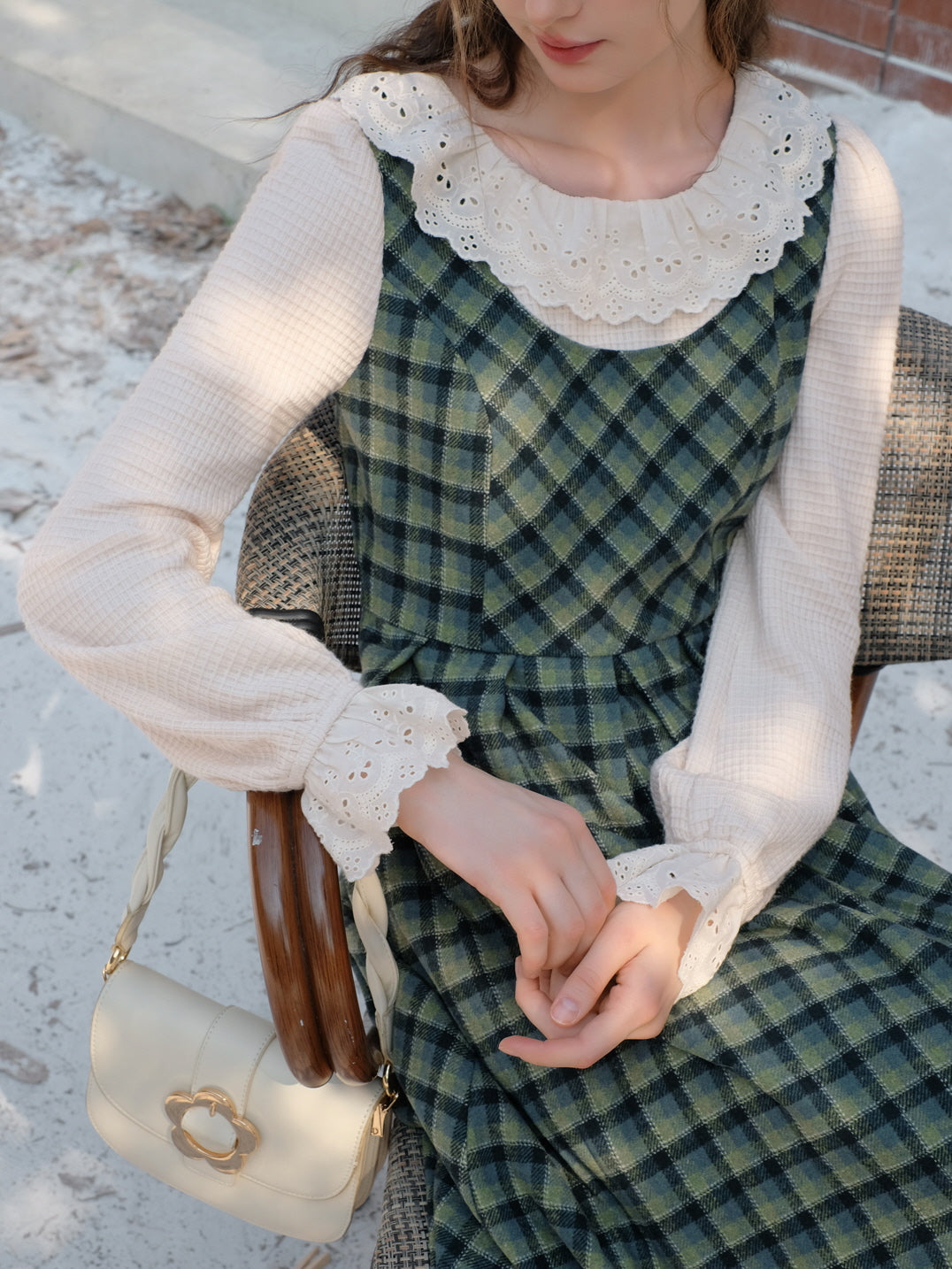 Vintage Green Plaid Wool Dress