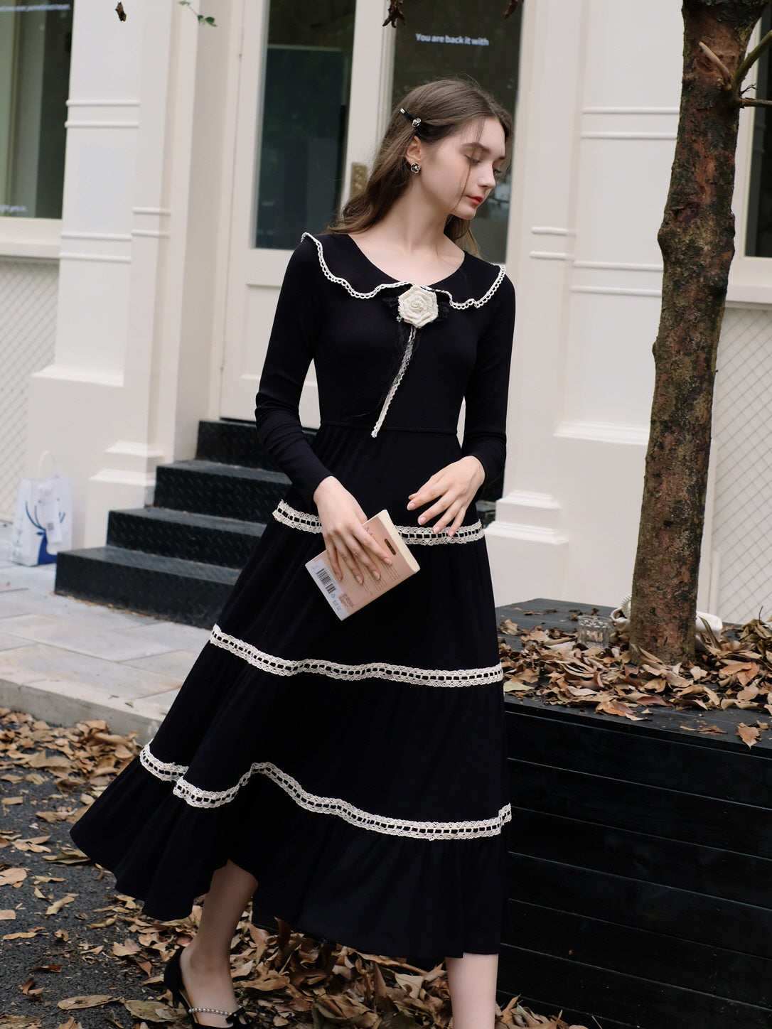 Vintage Black Lace Tiered Dress