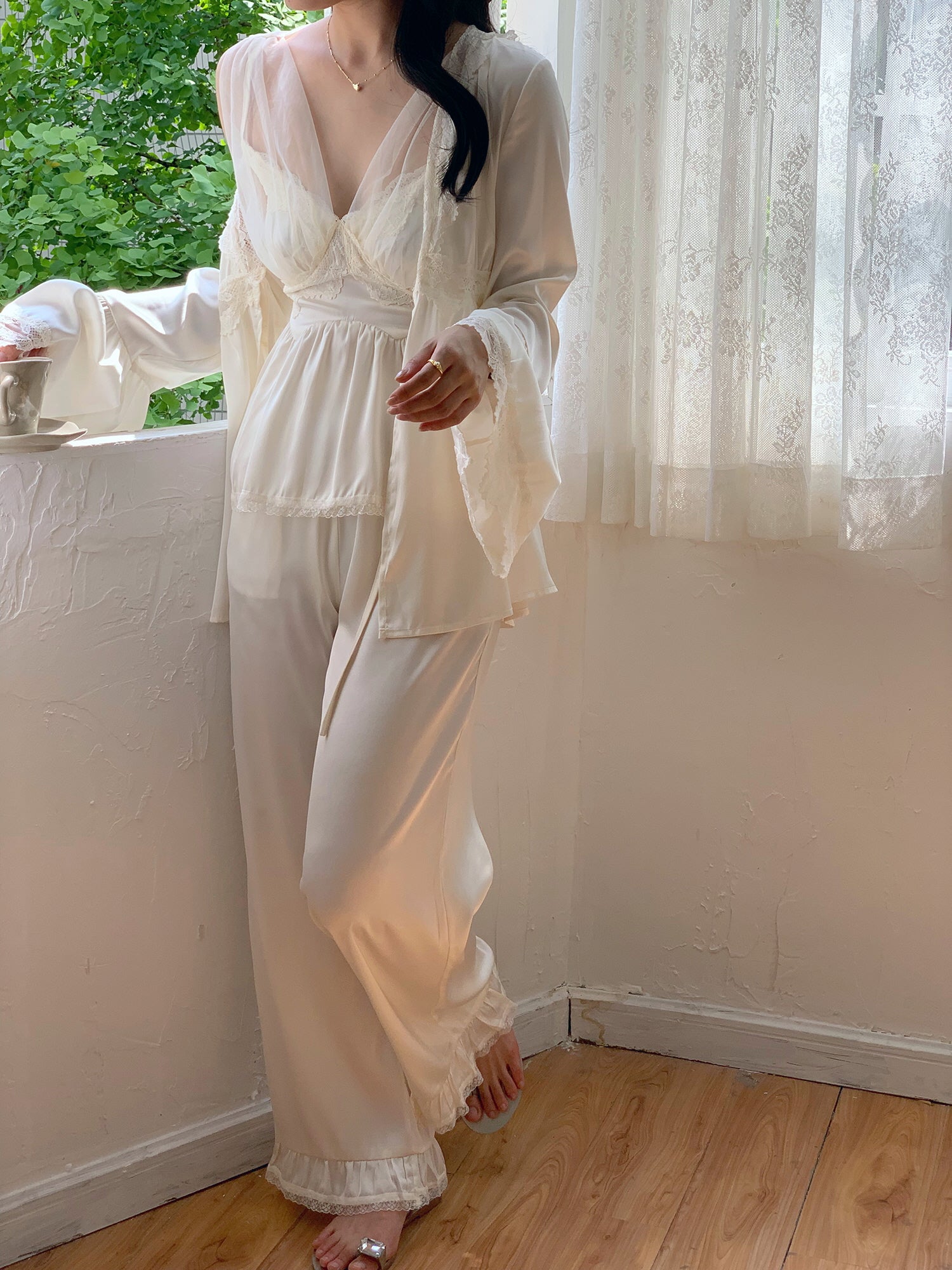 Ethereal Elegance Ivory Loungewear Set