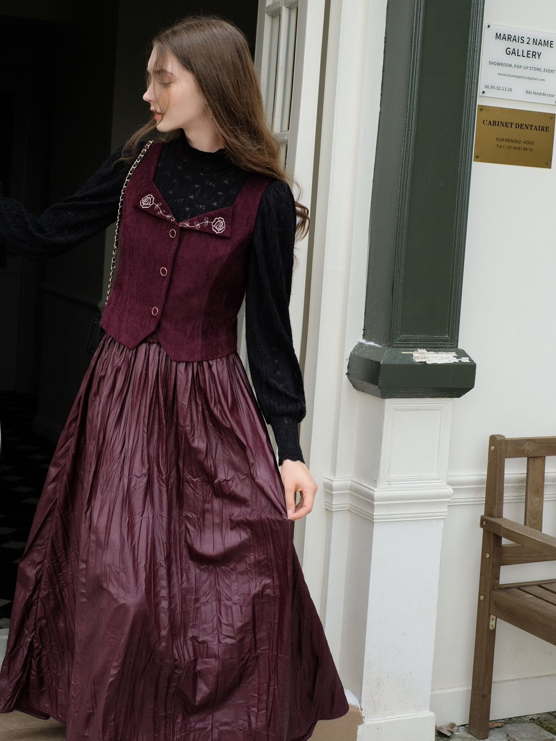 Romantic Lace Top and Embroidered Rose Vest