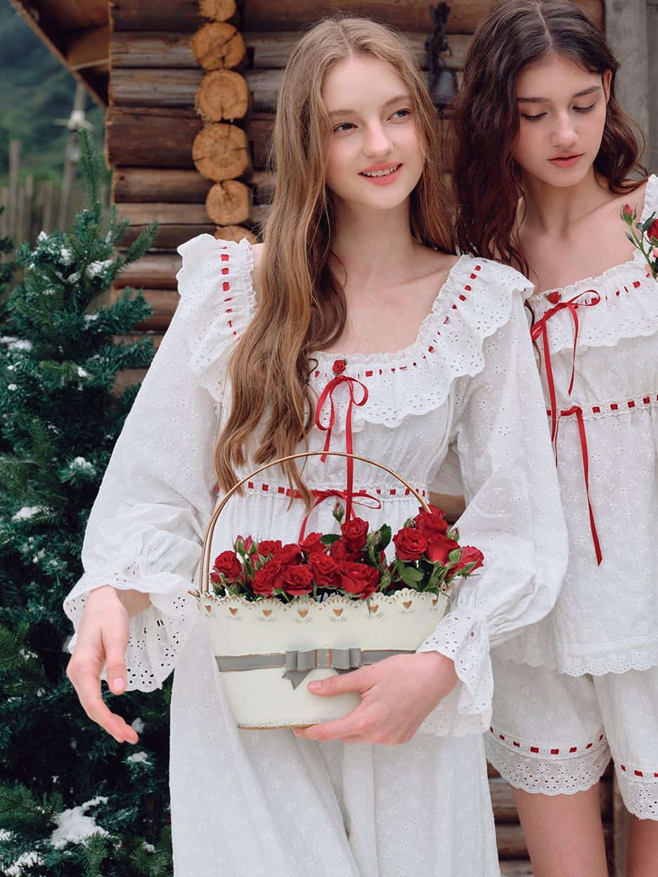 Enchanted Rose Embroidered Cotton Nightgown