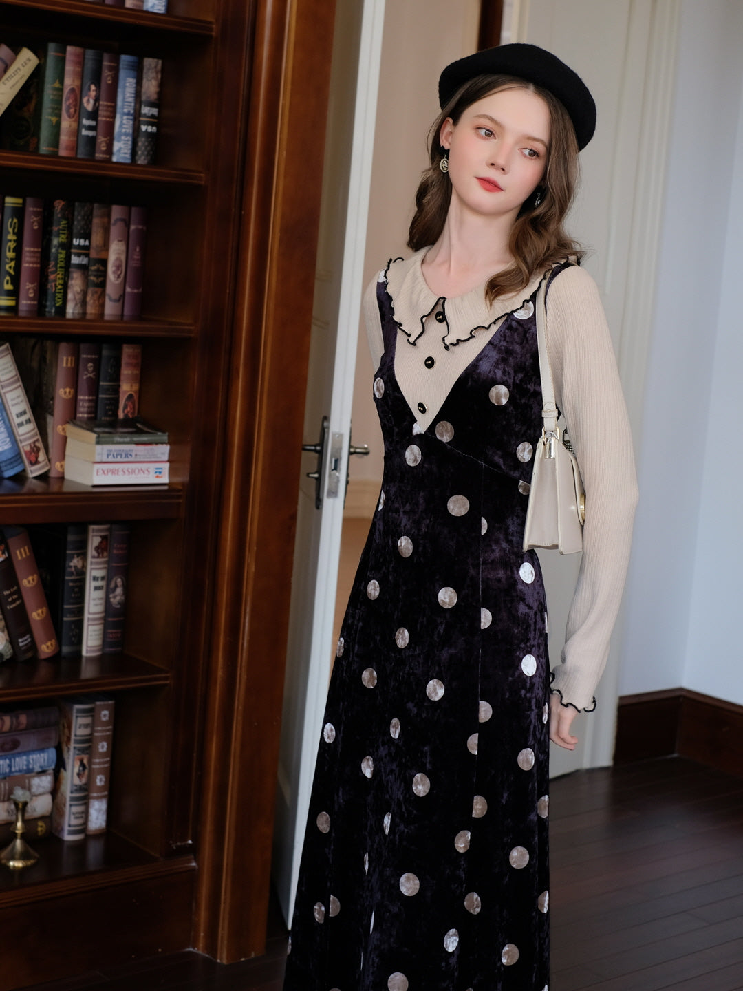 Velvet Polka Dot Layered Look Dress