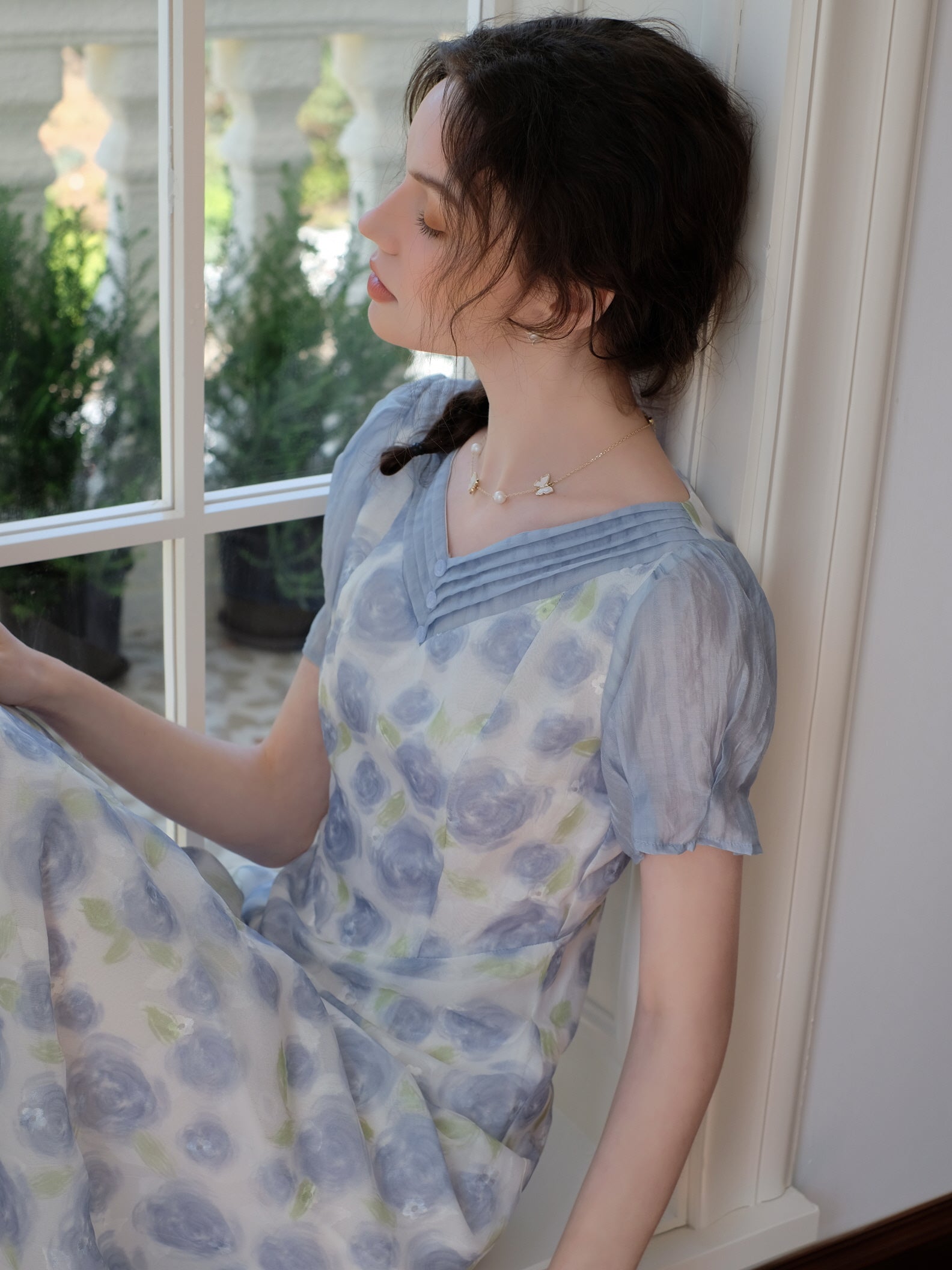 Ethereal Blue Floral Dress