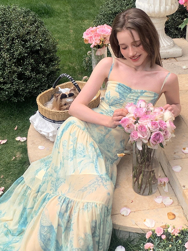 Floral Blue Maxi Dress - Pastel Fairycore Aesthetic Outfit Blue / L Floral Blue Maxi Dress - Pastel Fairycore Aesthetic Outfit Blue / L