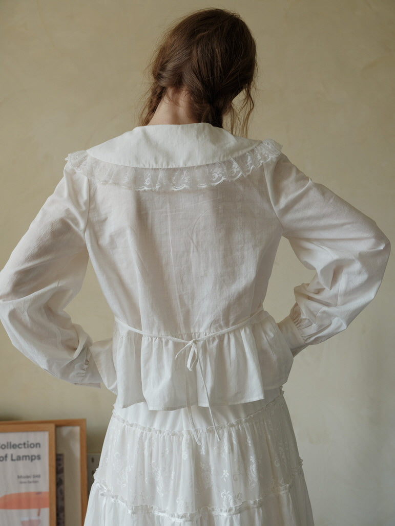 Vintage Lace-Trimmed Peplum Blouse