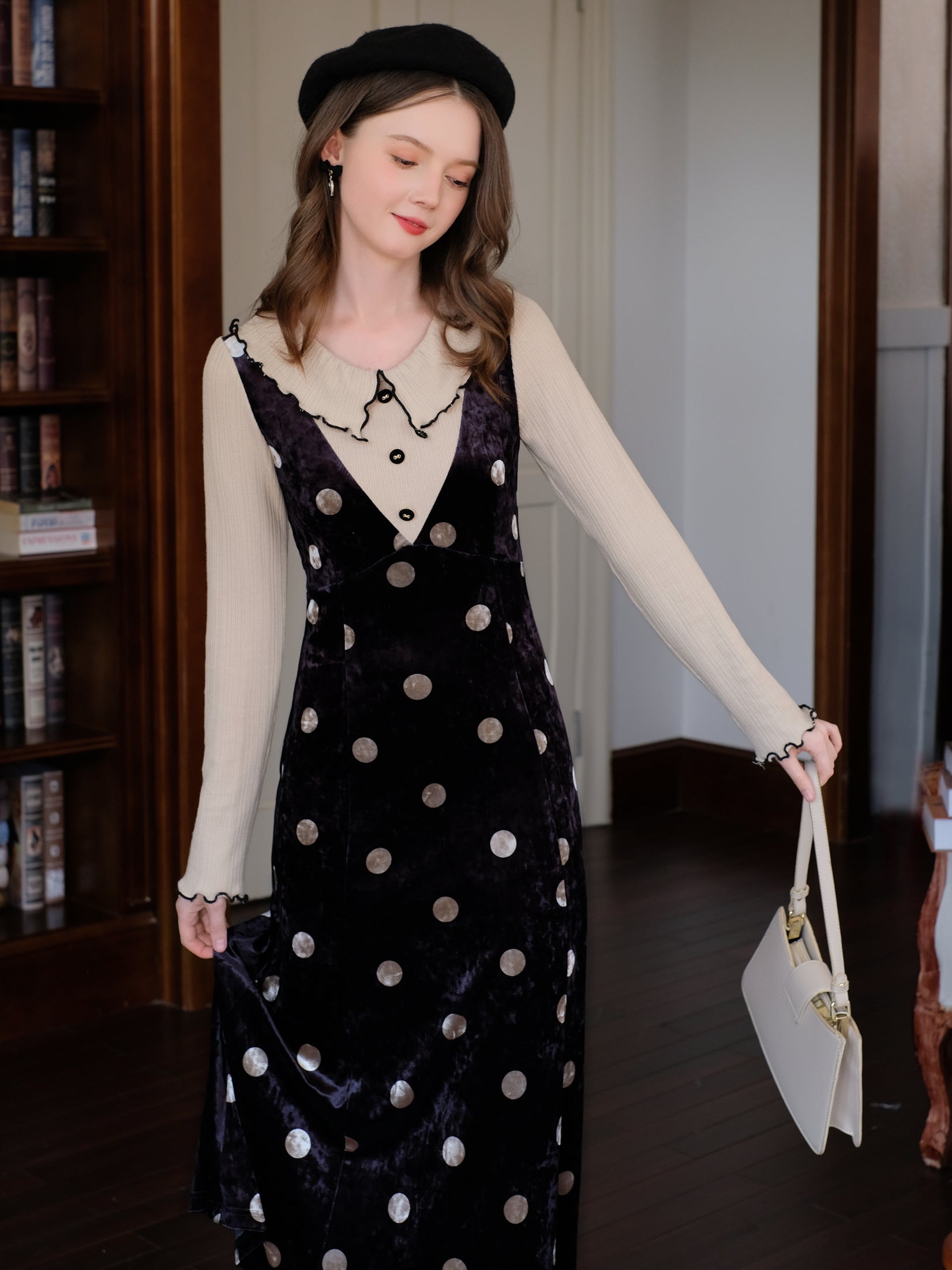 Velvet Polka Dot Layered Look Dress