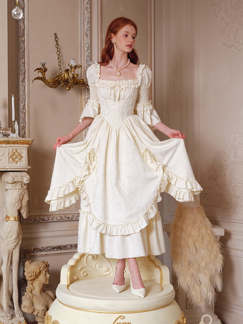 Victorian Dream Ivory Ruffled Gown