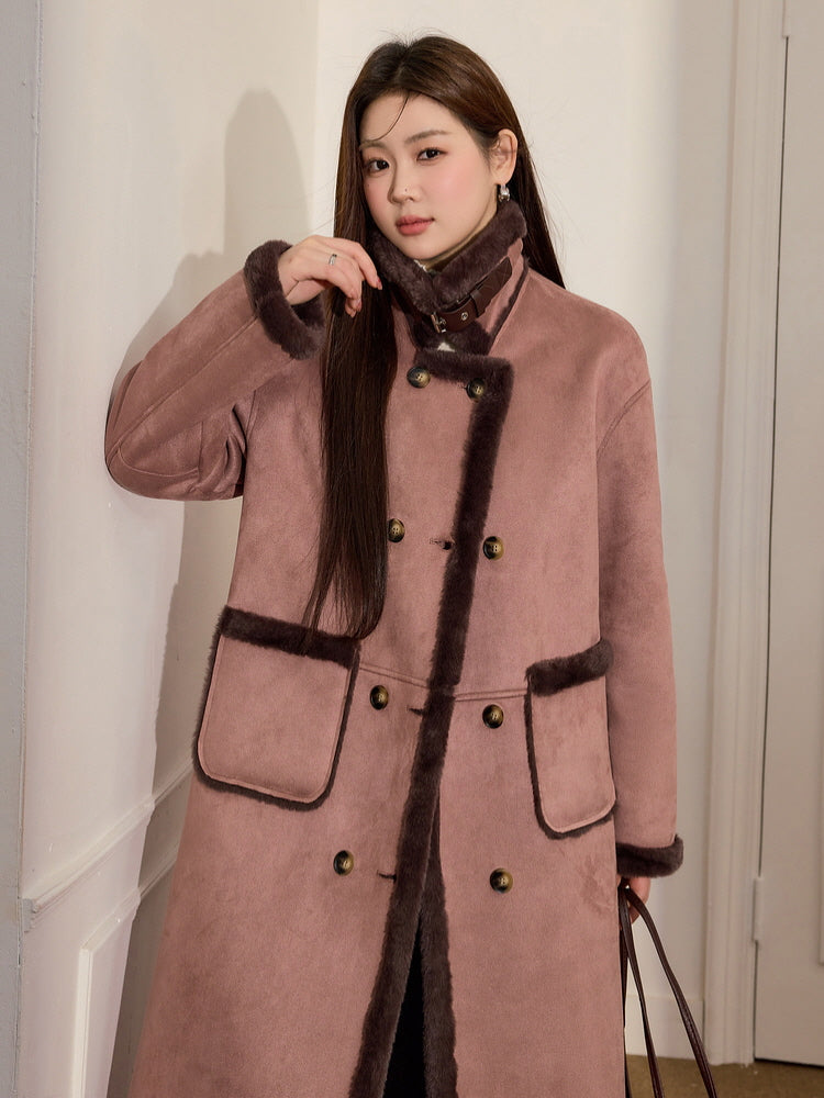 Vintage Rose Faux Fur Long Coat