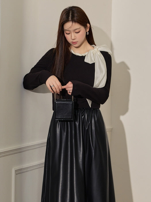 Glossy Black Faux Leather Skirt