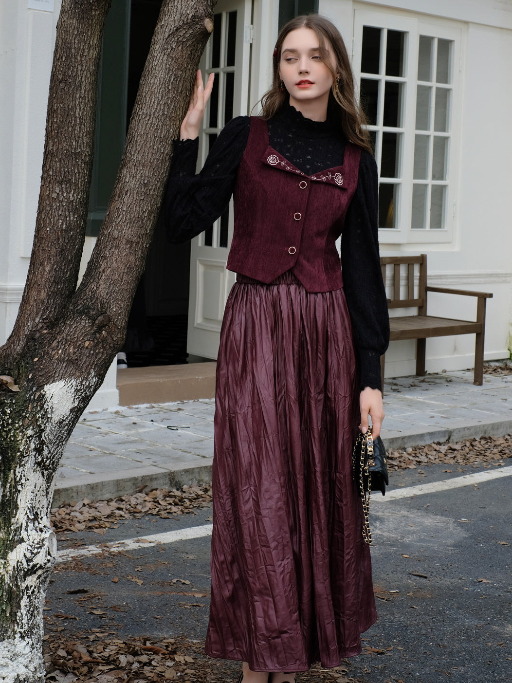 Romantic Lace Top and Embroidered Rose Vest