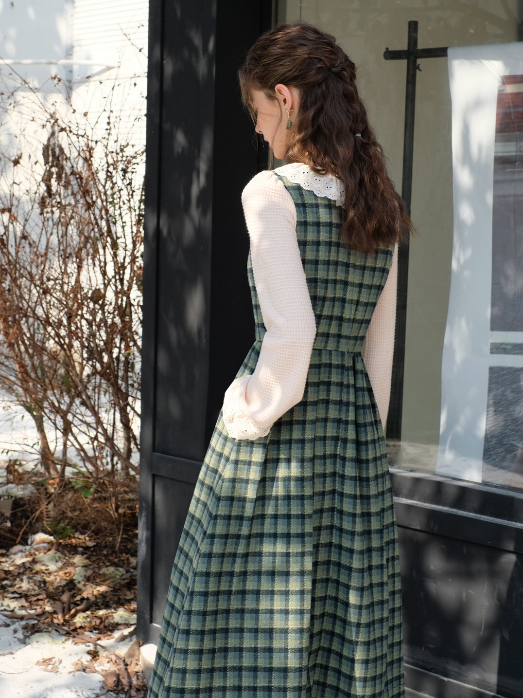 Vintage Green Plaid Wool Dress