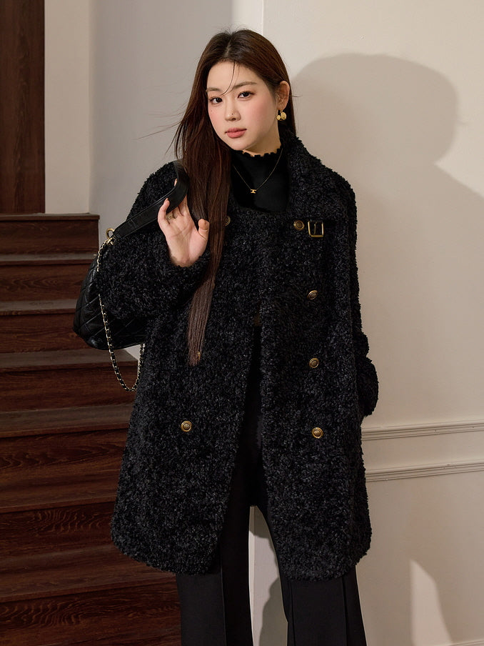 Elegant Double-Breasted Faux Fur Coat