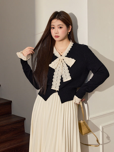 Elegant Bow-Knot Black Sweater