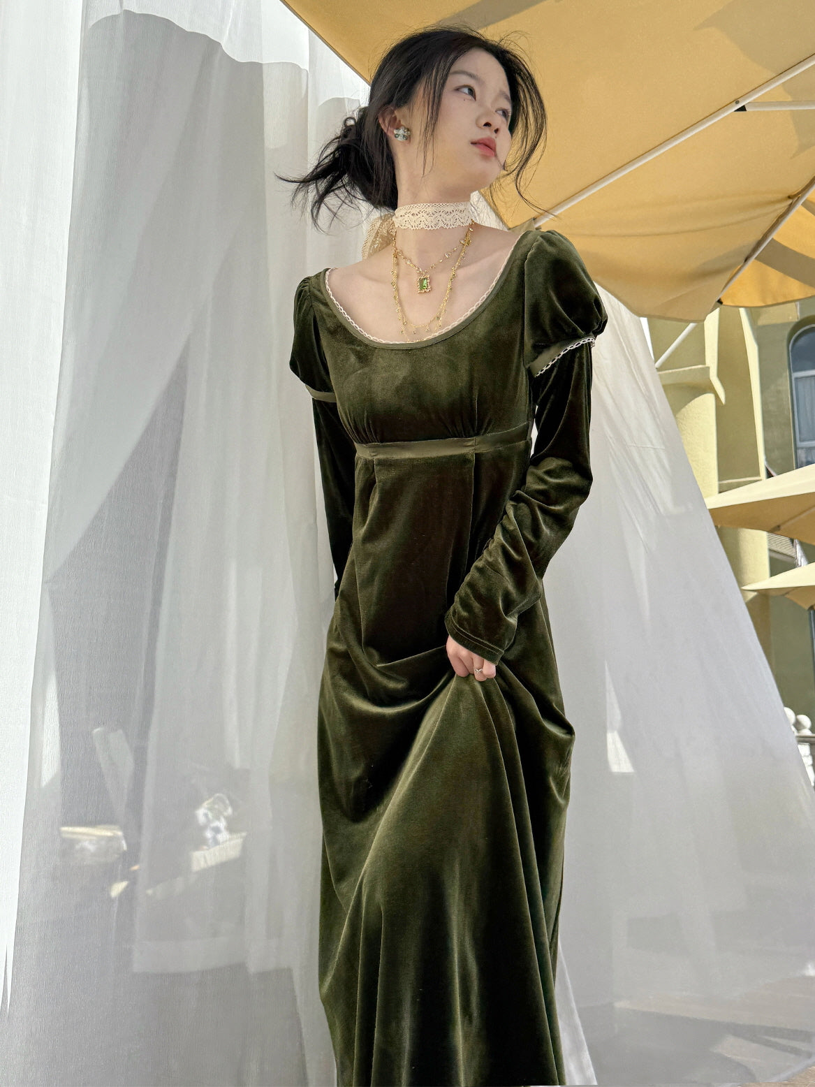 Emerald Elegance Velvet Gown