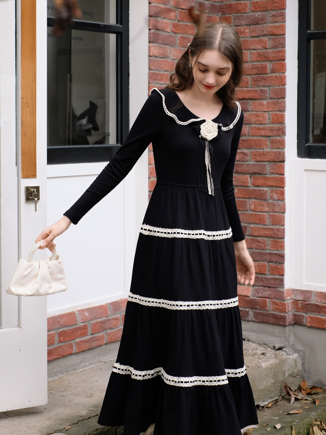 Vintage Black Lace Tiered Dress