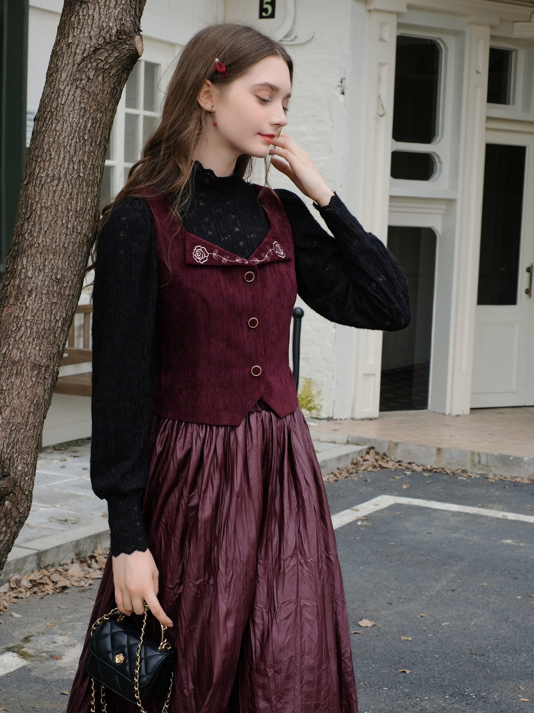 Romantic Lace Top and Embroidered Rose Vest