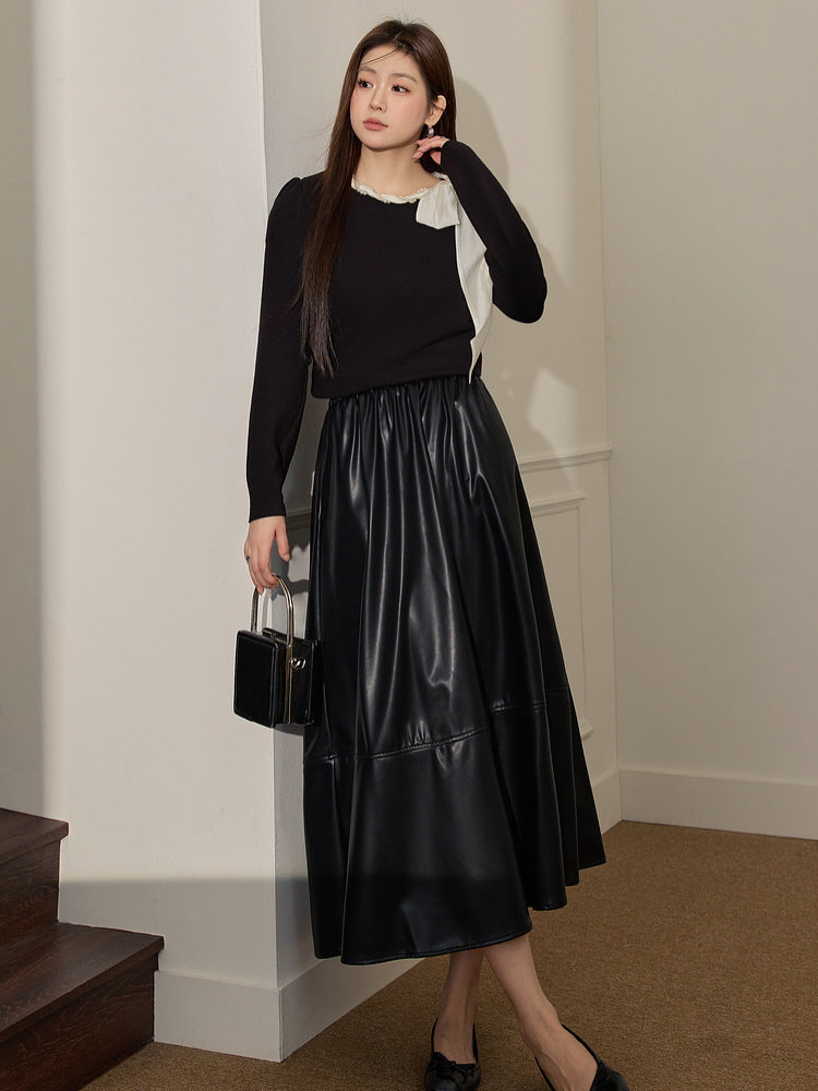 Glossy Black Faux Leather Skirt