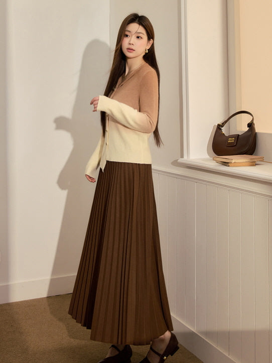 Classic Pleated Brown Skirt