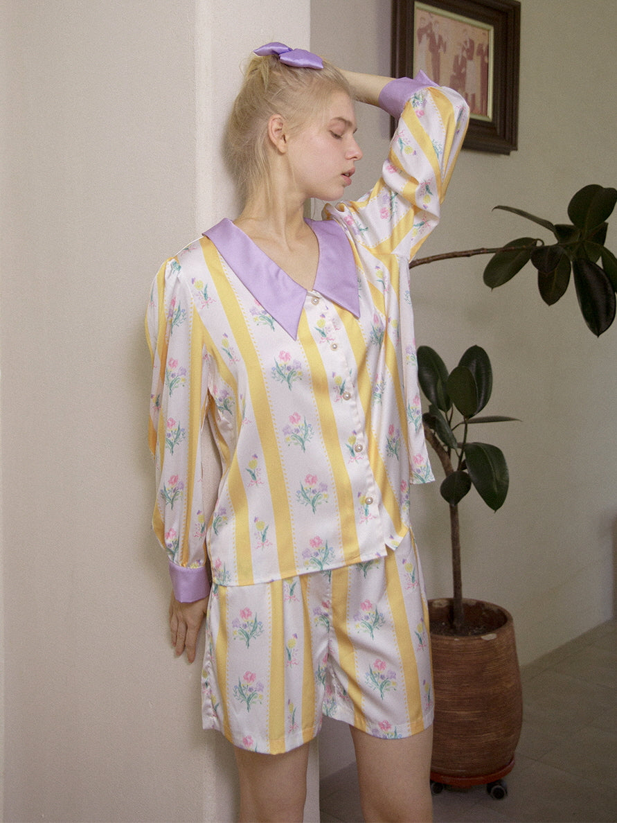 Sunlit Blossom Silk Pajamas