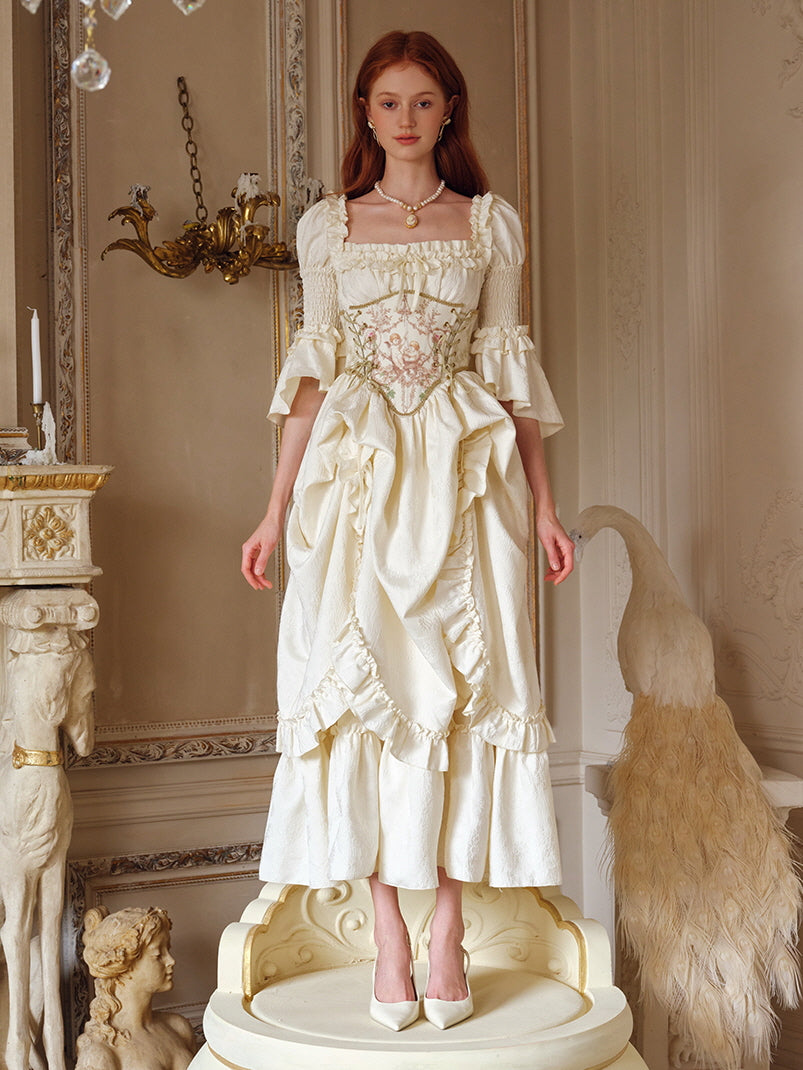 Victorian Dream Ivory Ruffled Gown