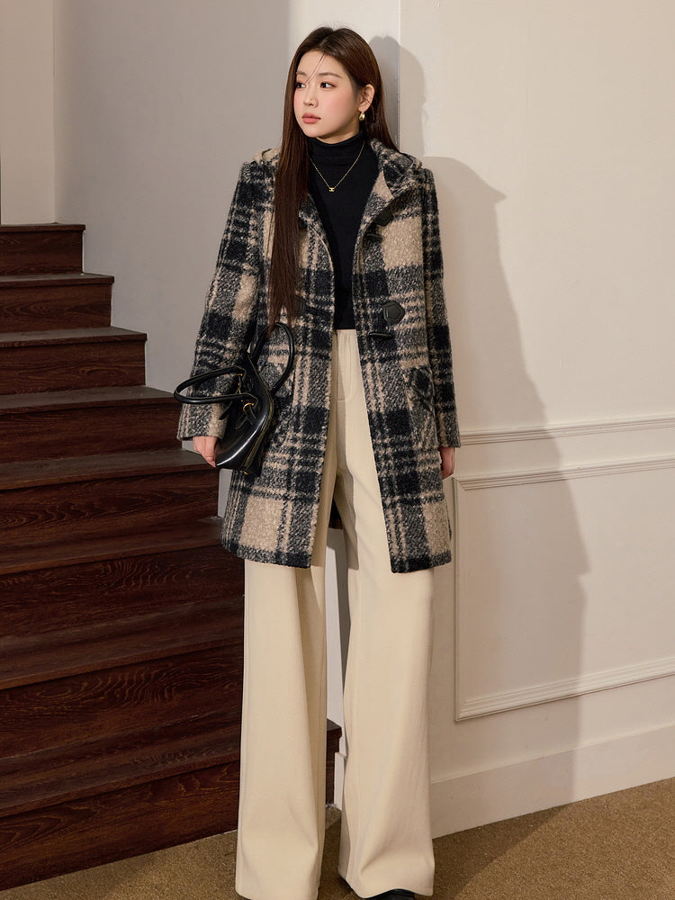 Checkered Hooded Toggle Coat