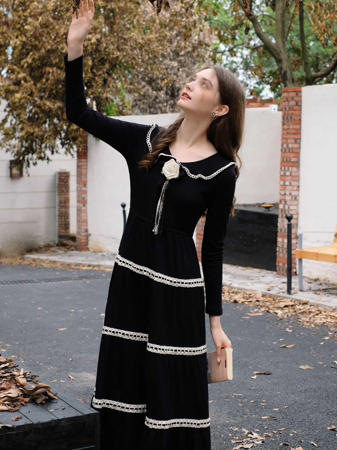 Vintage Black Lace Tiered Dress